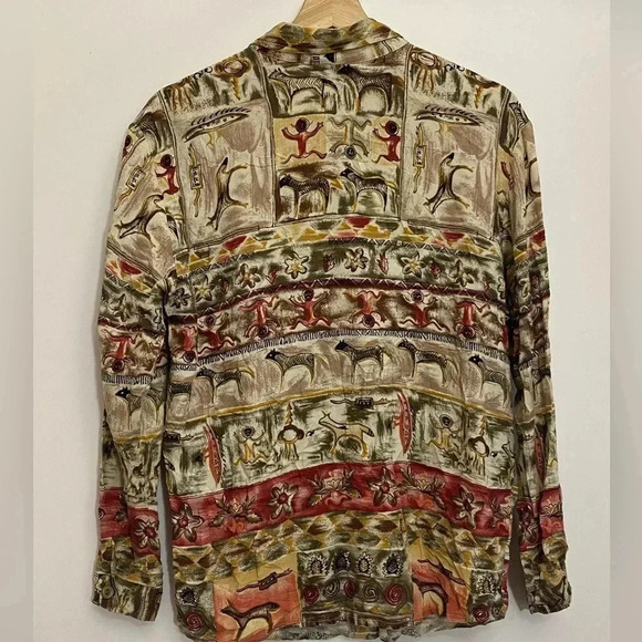 Jessie women’s button down collared long sleeves ethnic artsy vintage top size M - Picture 4 of 6